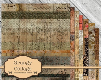 Grungy Collage Papers, Junk Journal Kit, Steampunk Junk Journal, Junk Journaling Digital Papers, Industrial Junk Journal, Printable Papers