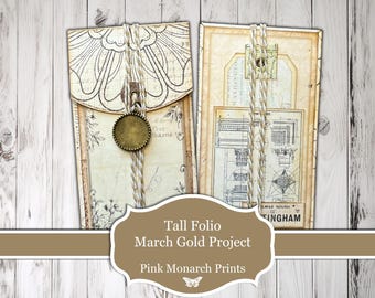 Tall Folio March Gold Project: Scrapbook and Junk Journal Kit (Digital Download)