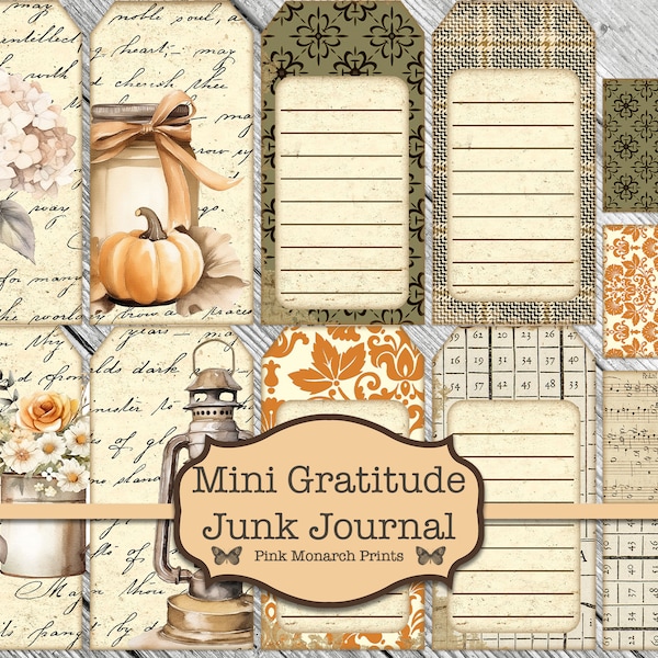 Mini Gratitude Junk Journal, Printable Kit, Junk Journal Kit, Digital Junk Journal, Junk Journal Book Digital, Junk Journal Folio, Easy