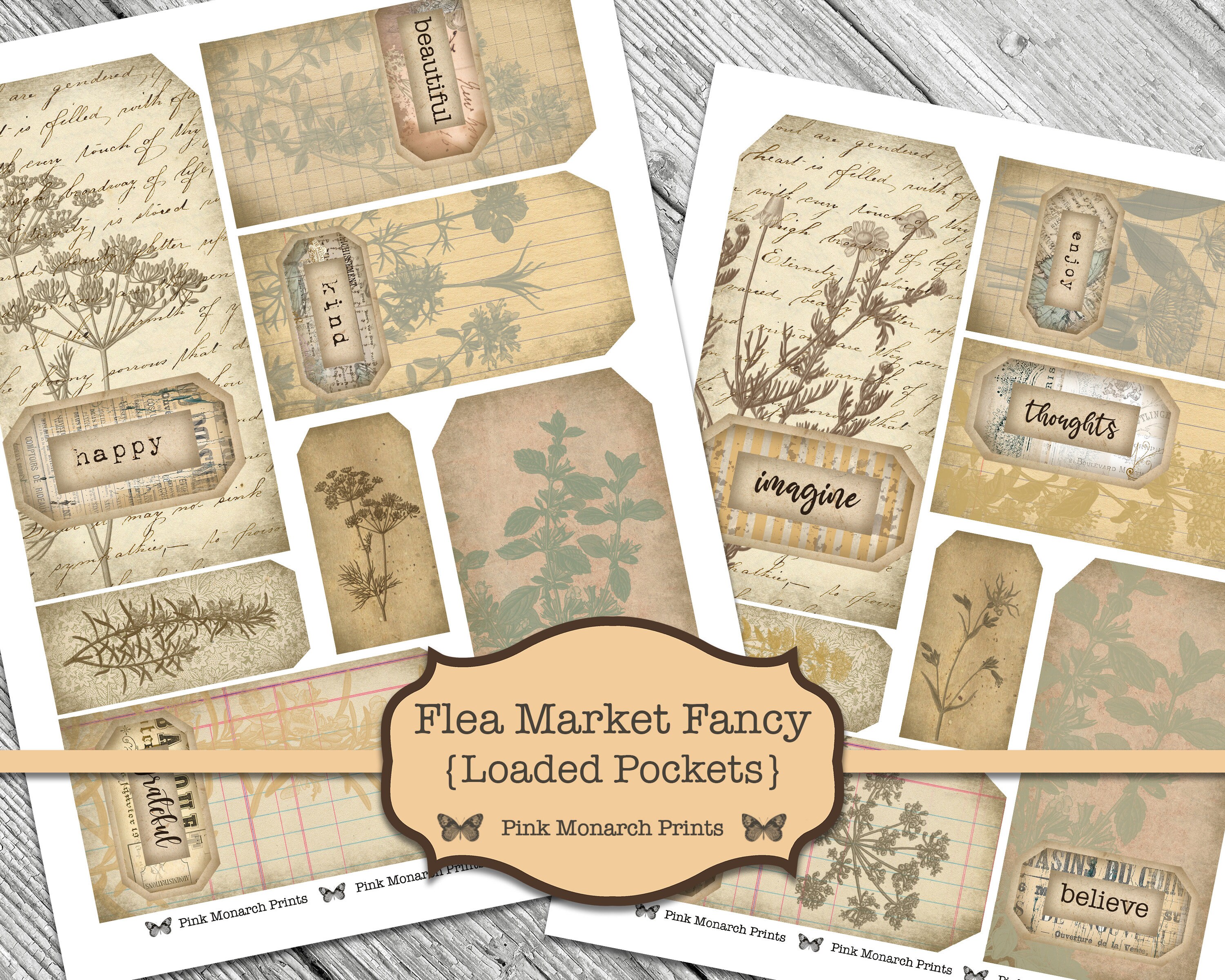 Flea Market Loaded Pockets, Shabby Chic Digital, Junk Journal Kit ...