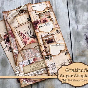 Gratitude Super Simples 4, Junk Journal Kit, Gratitude Junk Journal, Junk Journaling Ephemera, Thanksgiving Junk Journal, Pink Monarch Print
