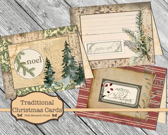 Traditional Christmas Cards, Junk Journaling Kit, Printable Christmas Cards, Junk Journal Christmas, Junk Journaling Ephemera, Printable