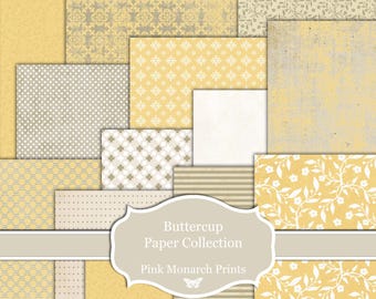Buttercup Paper Collection, Printable Papers, Junk Journal, Scrapbook Papers, Yellow (Digital Download)