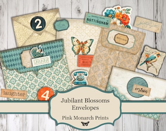 Jubelnde Blüten, Umschlagsorten, Shabby Chic, Junk Journal Kit, Junk Journal, druckbar, digitale Papiere, Junk Journaling, Umschlag