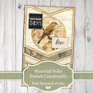 Watervalfolio, Frans platteland, miniproject, abonnement augustus 2024, folio, junkjournaal, digitaal, benodigdheden voor junkjournal, plakboek