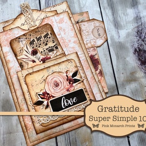 Gratitude Super Simples 10, Digital Junk Journal Kit, Junk Journaling Kit, Junk Journaling Ephemera, Thanksgiving Junk Journal, Pink Monarch