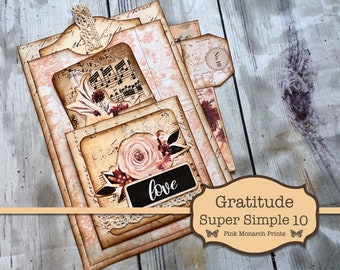 Gratitude Super Simples 10, Digital Junk Journal Kit, Junk Journaling Kit, Junk Journaling Ephemera, Thanksgiving Junk Journal, Pink Monarch