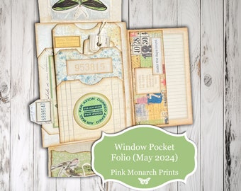 Window Pocket Folio, May 2024, Digital Product, Junk Journal Folio, Floral, Junk Journal, Junk Journal Kit, Folio, Butterfly, Printable