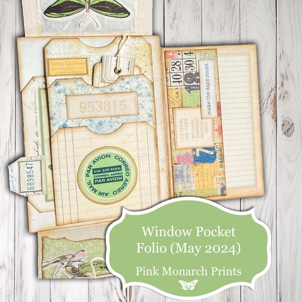 Window Pocket Folio, May 2024, Digital Product, Junk Journal Folio, Floral, Junk Journal, Junk Journal Kit, Folio, Butterfly, Printable