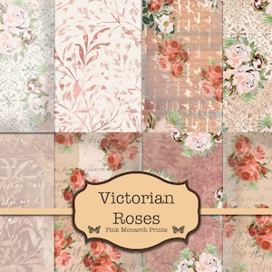 Victorian Roses, Junk Journal Kit, Valentines Junk Journal, Junk Journaling Digital Paper, Red and Pink, Romantic, Printable, Roses, Best