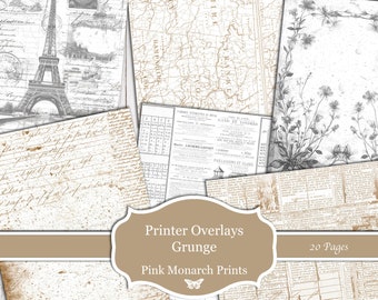 Printer Overlays, Ink Saver, Grungy, Stamp Effect, Junk Journal Paper, Printable Papers, Digital Junk Journal, Junk Journal, Stamped Papers