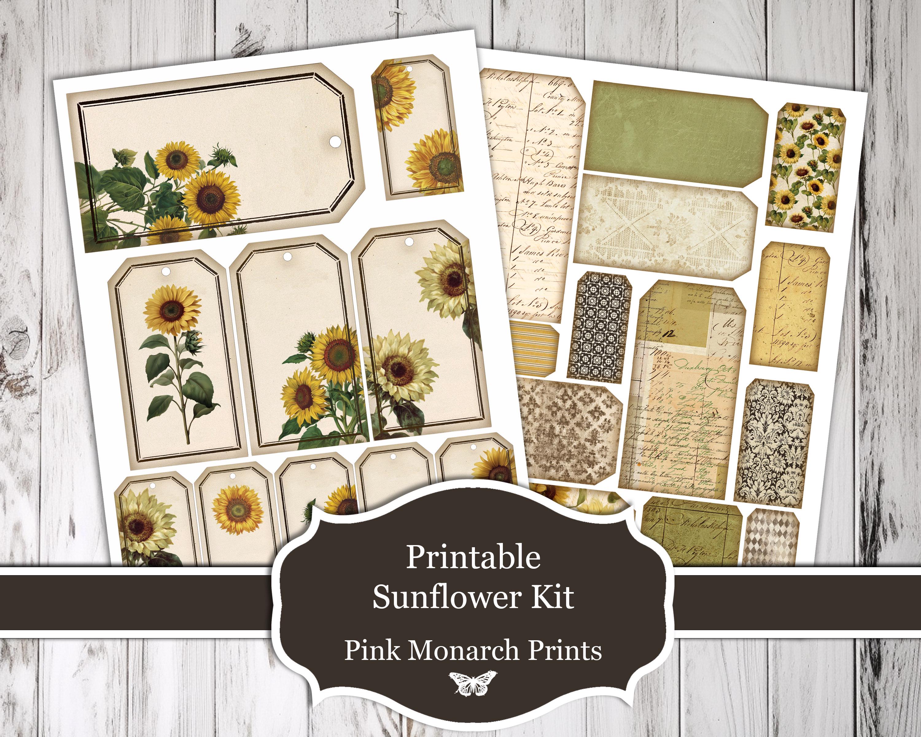 Printable Sunflower Kit, Scrapbooking, Junk Journal Kit (digital ...