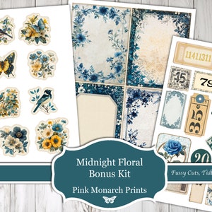 Midnight Floral Bonus Kit, Digital Kit, Printable, Fussy Cuts, Ephemera, Envelopes, Pockets, Circles, Journal Cards, Junk Journal Supplies image 2