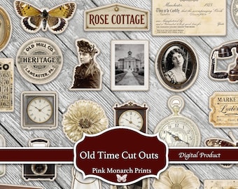 Old Time Cut Outs, Printable Fussy Cuts for Junk Journaling Scrapbooking, Digital Download