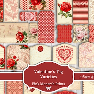 Valentines Tag Varieties, Printable, Junk Journal, Digital, Junk Journal Tags, Valentines Junk Journal, Printable Tags, Valentines Day Print