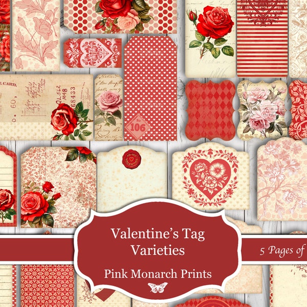 Valentines Tag Varieties, Printable, Junk Journal, Digital, Junk Journal Tags, Valentines Junk Journal, Printable Tags, Valentines Day Print