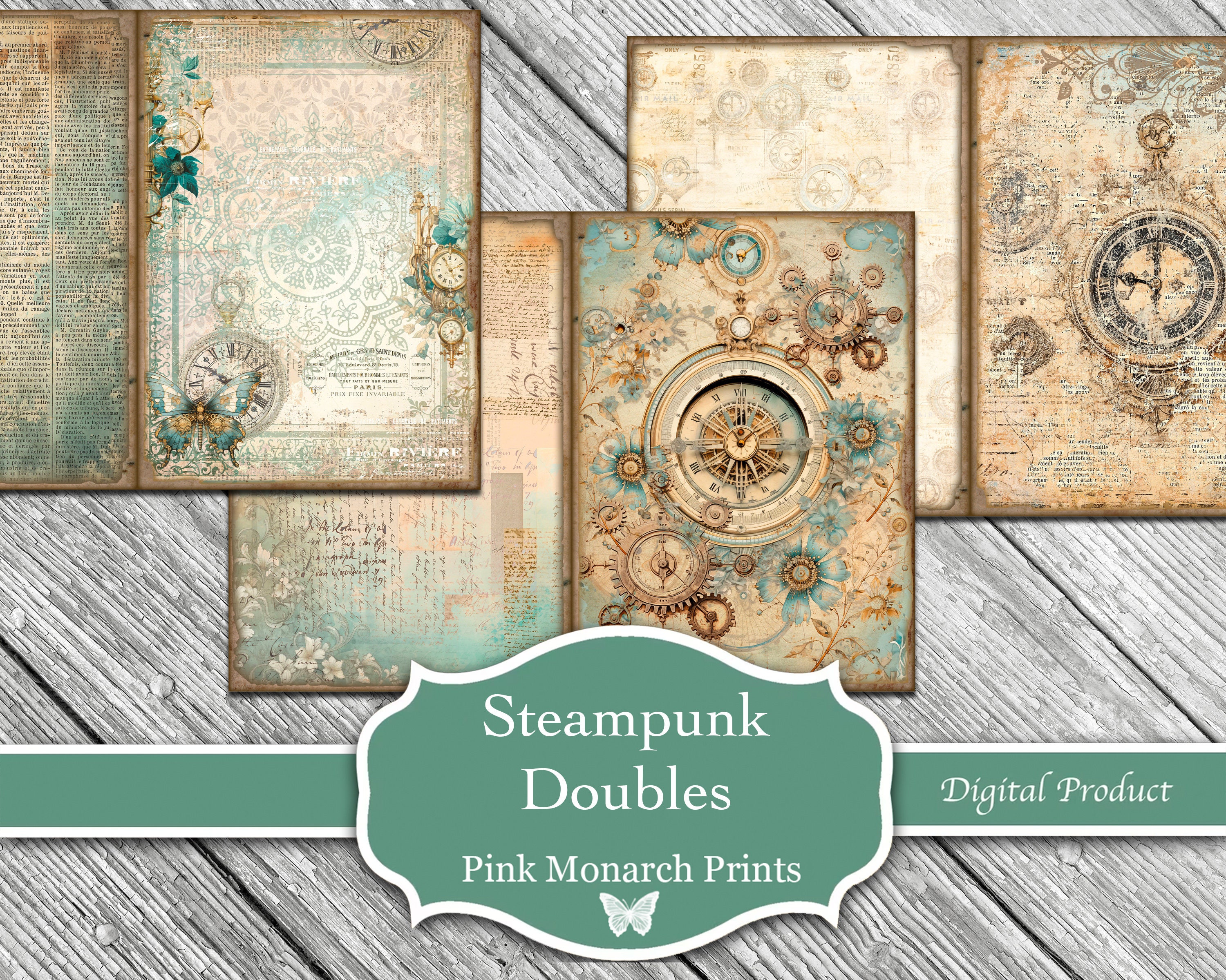Steampunk Doubles, Blue Steampunk Junk Journal Pages: Printable Kit - Etsy