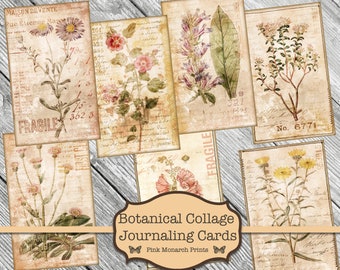 Botanical Collage Tags, Junk Journal Kit, Junk Journaling Digitals, Botanical Junk Journal,  Junk Journaling Tags, Wildflower Tags, Ephemera