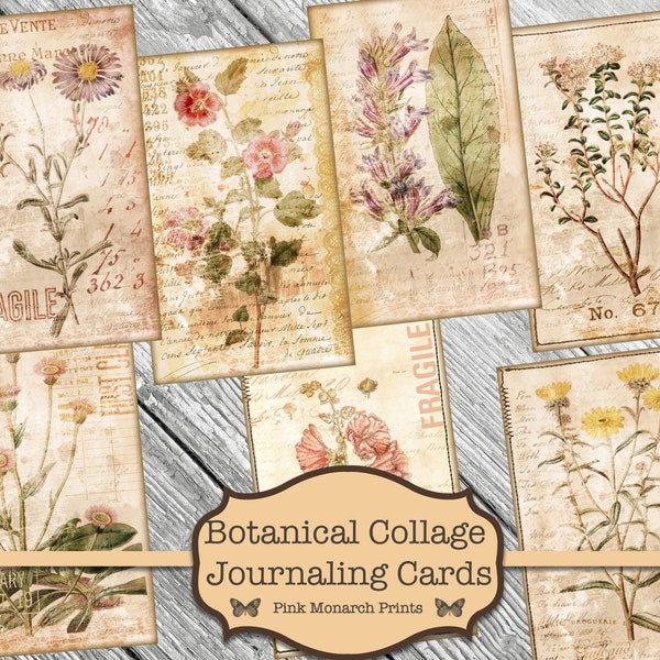 Botanical Collage Tags, Junk Journal Kit, Junk Journaling Digitals, Botanical Junk Journal,  Junk Journaling Tags, Wildflower Tags, Ephemera