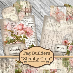 Shabby Chic Tag Builder, Junk Journal Kit, Junk Journaling Digitals, Printable Labels, Shabby Chic, Junk Journaling Tags, Floral Tags, Digi