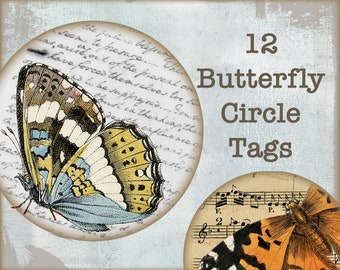 Circle Tags, Embellishments for Junk Journals, Printable Junk Journaling Words, Printable Butterflies,  Digital Circles