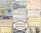 Junk Journal Kit, Junk Journaling Ephemera, Vintage Ephemera, Invoices, Junk Journal Embellishments, Vintage Invoices, Digital, Printable