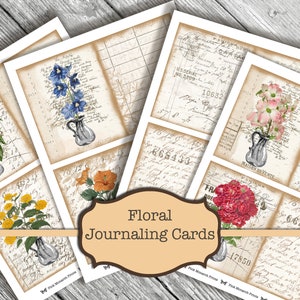 Cartões de diário floral, kit de diário de lixo, digitais de diário de lixo, chique gasto, diário de lixo, Atc, diário de lixo floral, suprimentos para scrapbook