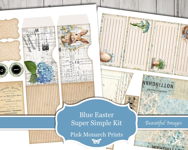 Blue Easter Super Simple, Printable Kit, Digital, Junk Journal Kit, Junk Journal, Junk Journaling, Pink Monarch Prints, Vintage, Scrapbook zdjęcie 3
