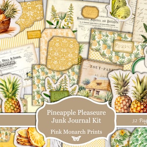 Ananas, Tropisches Papier, Junk Journal Kit, Junk Journal, Ananas, Digital Junk Journal, Zubehör, Sommer, Gelb, Printable