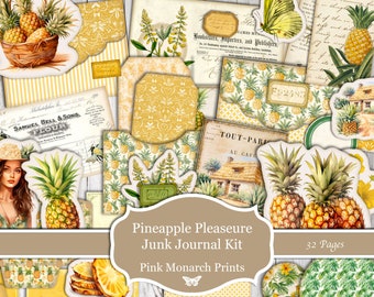 Ananas, Tropisches Papier, Junk Journal Kit, Junk Journal, Ananas, Digital Junk Journal, Zubehör, Sommer, Gelb, Printable