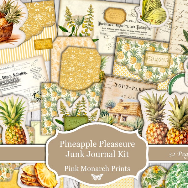 Pineapple Pleasure, Tropical Paper, Junk Journal Kit, Junk Journal, Pineapple, Digital Junk Journal, Supplies, Summer, Yellow, Printable