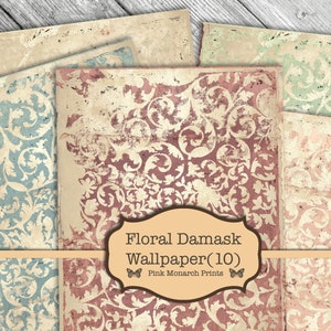 Papier peint floral damassé, Papiers shabby chic, Kit de journal indésirable, Papiers, Journalisation indésirable, Papier numérique, Kit de scrapbooking, Journal indésirable, vintage