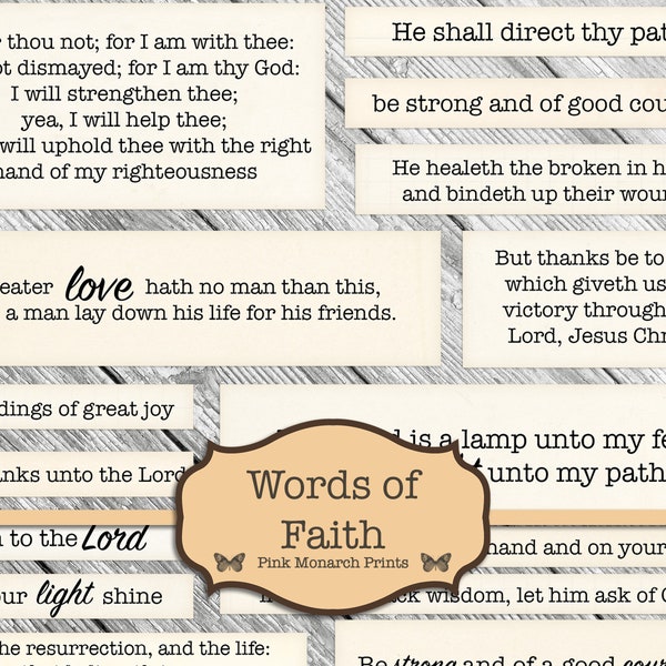 Words of Faith, Digital Words, Embellishments for Junk Journals, Printable Junk Journaling Words, Collage Ephemera, Bible Journal, Scripture
