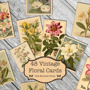 Tarjetas florales vintage, kit de diario basura, diario basura digital, documentos imprimibles, efímera imprimible, diario basura, diario basura digital
