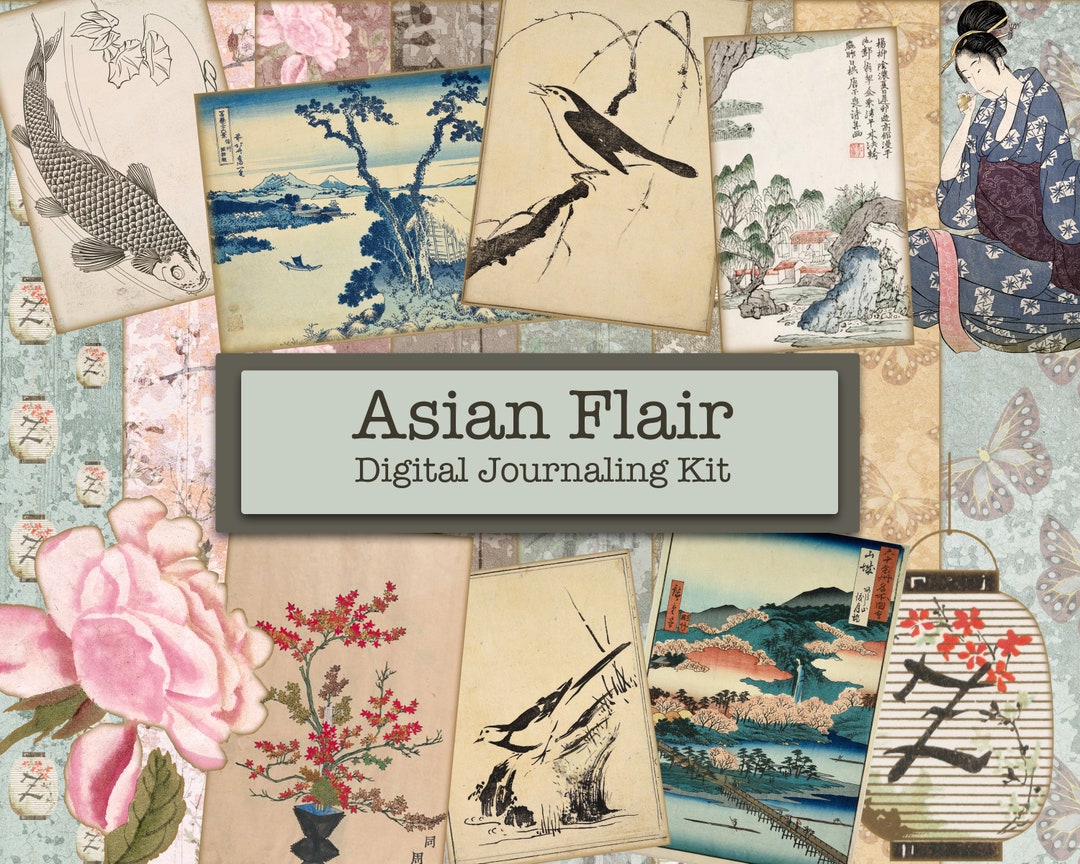Asian Digital Paper Pack, Asian Journal Pack, Japanese Junk Journal Kit ...