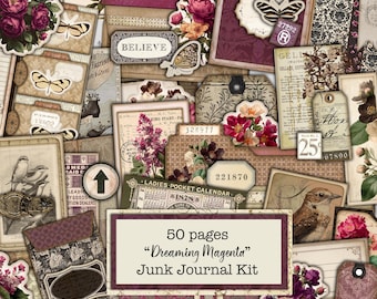 Dreaming Magenta, Printable Kit, 50 Pages, Junk Journal Scrapbooking Kit February 2026