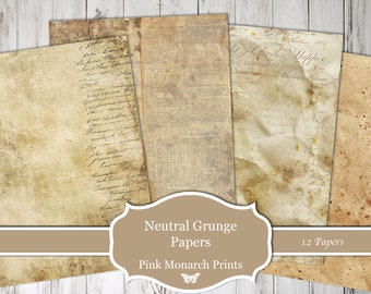 Neutral Grunge Papers, Essential Collection, Junk Journal Paper, Printable Papers, Digital Junk Journal, Junk Journal Kit, coffee stained