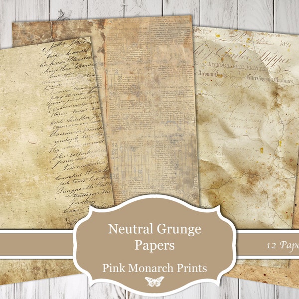 Neutral Grunge Papers, Essential Collection, Junk Journal Paper, Printable Papers, Digital Junk Journal, Junk Journal Kit, coffee stained