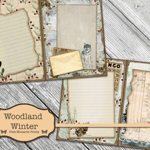 May include: A digital scrapbook kit with a woodland winter theme. The kit includes various paper textures, patterned papers, and decorative elements. The kit is perfect for creating digital scrapbook pages, cards, and other paper crafts.