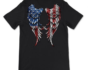 Distressed American Flag Angel Wings Unisex T-Shirt