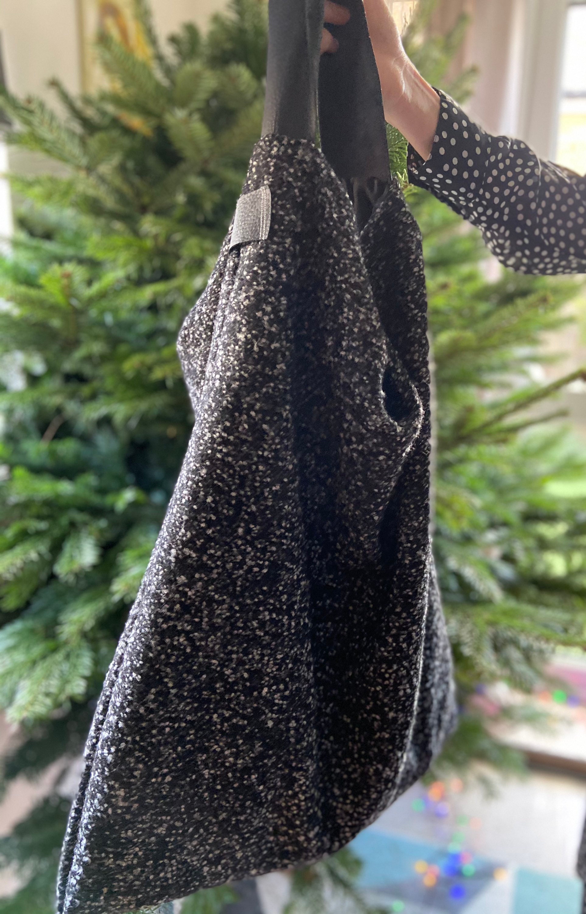 Handmade HOBO BAG, Shoulder Bag, Upcycled Fabrics, Grey and Black Soft