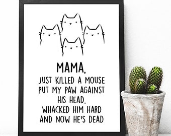 DIGITAL DOWNLOAD - Cat Queen Wall Art - Bohemian Rhapsody Print - Funny Music Print - Music Lyric Poster