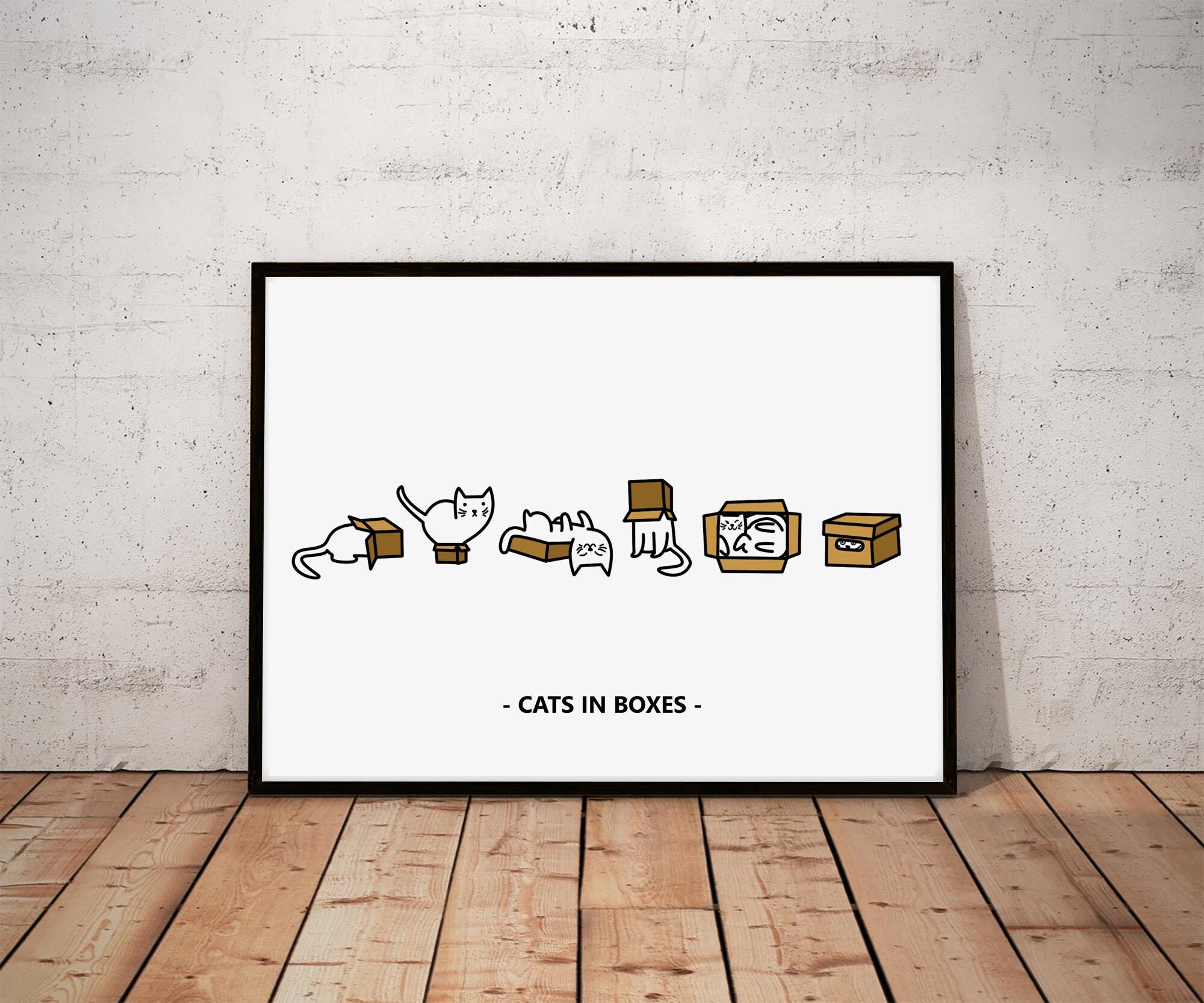 Cats in Boxes Funny Cat Print Cat Wall Art Housewarming Etsy UK