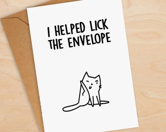 Funny Cat Birthday Card - Valentines Cat Card - Blank Greeting Card - Cat Lover Card - Bum Licking
