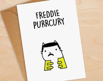 Freddie Purrcury Katzenkarte - Freddie Mercury Queen - Lustige Musikkarte - Geburtstag - Katzenliebhaber