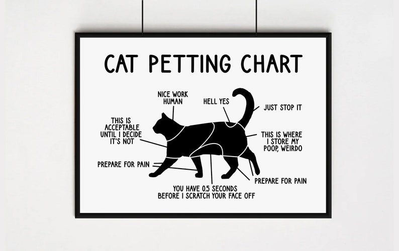 Petting Chart Cat Print Funny Cat Print Cat Wall Art Housewarming gift Cat Wall Art Cat Lover Cat Lady Poster image 1