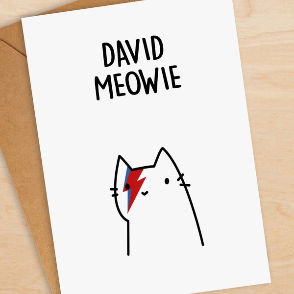 Carte David Meowie Cat - David Bowie Cat - carte musique drôle - anniversaire - amoureux des chats