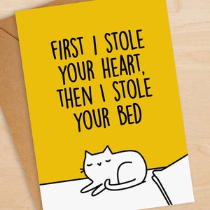 I Stole Your Heart Cat Valentines Card - Funny Valentines Day Card - Valentines Card Wife - Valentines Card Husband