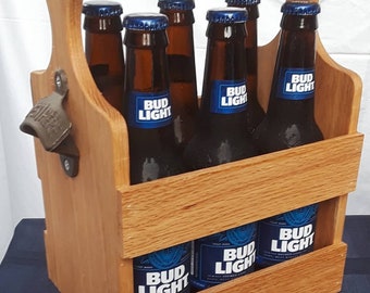 Wooden Bottle Caddy with Bottle Opener