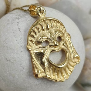 solid gold k14 mask jewerly, Mask of Ancient Theater, mask of ancient Greece, jewelry of ancient Greece, Mask Pendant, jewerly greece,